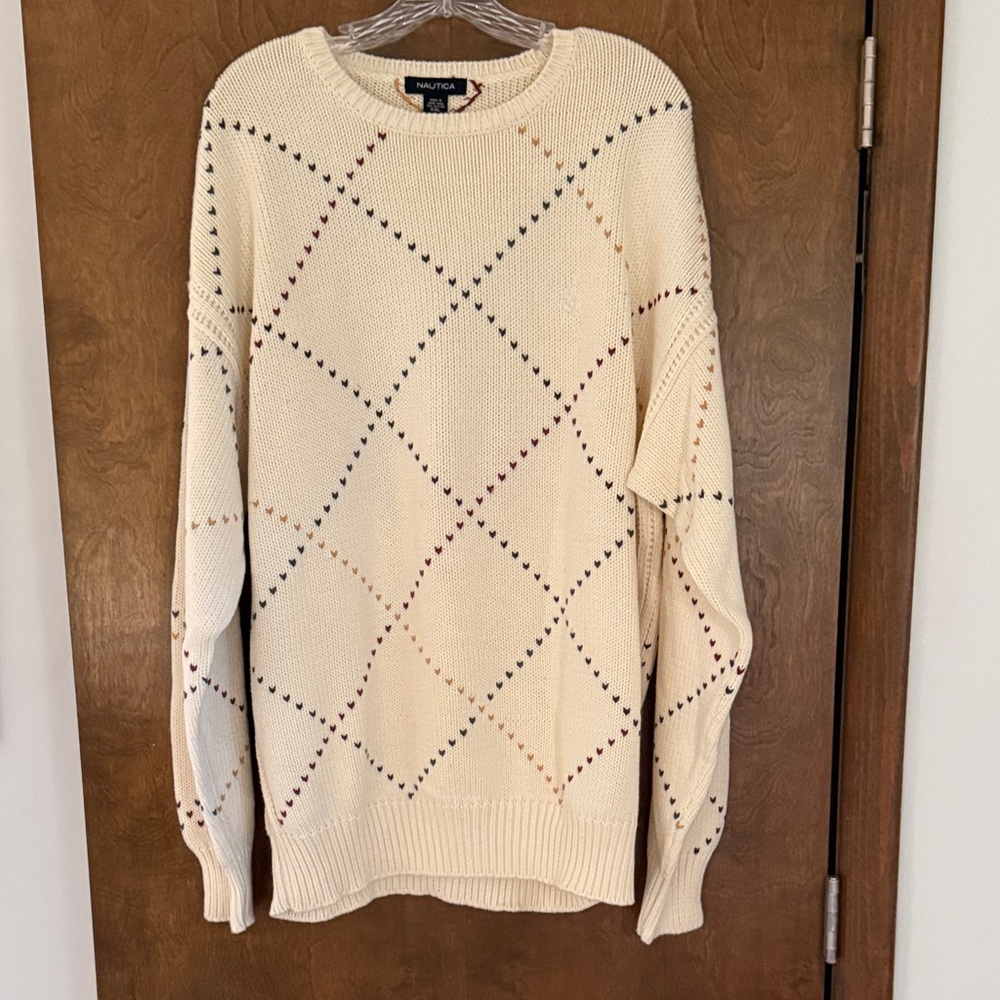 Nautica Cream Diamond Pattern Sweater